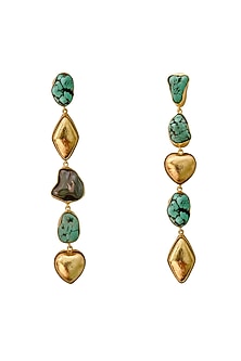 Gold Finish Turquoise & Heart Charm Dangler Earrings