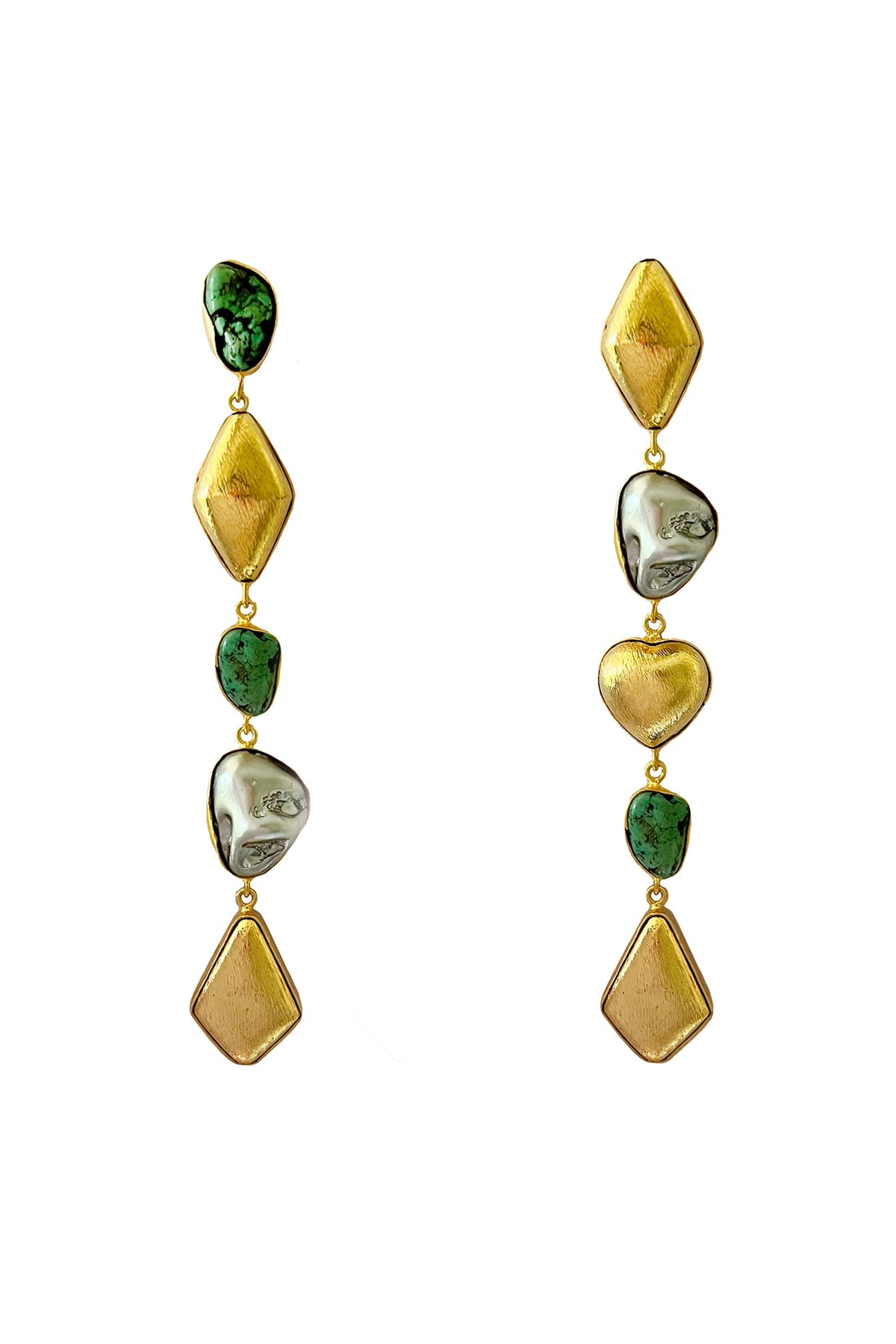 Gold Finish Turquoise Semi Precious Stone Dangler Earrings