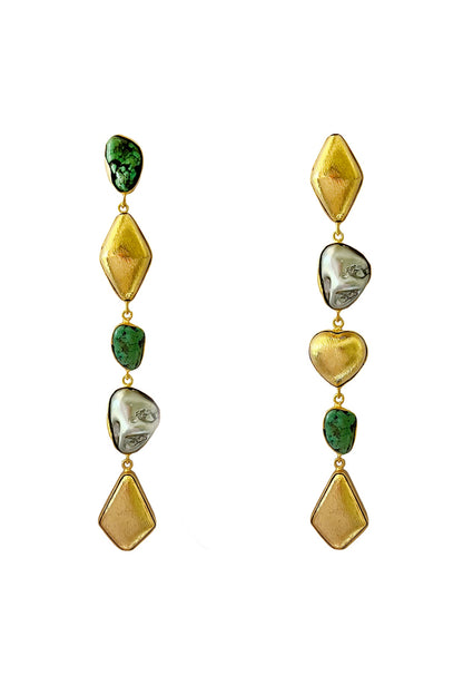 Gold Finish Turquoise Semi Precious Stone Dangler Earrings