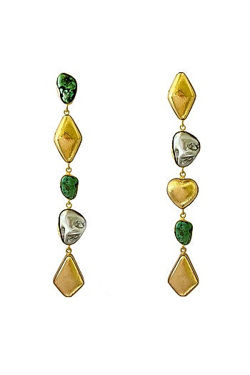 Gold Finish Turquoise Semi Precious Stone Dangler Earrings
