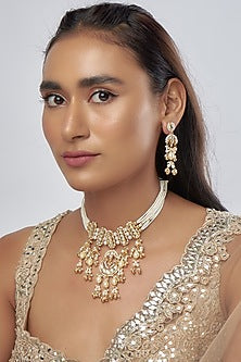 Gold Finish Kundan Polki & Pearl Choker Necklace Set