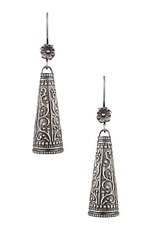 Silver Engraved Cone Earrings