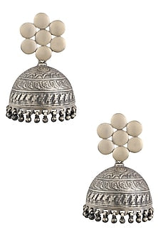 Silver Flower and Jhumki Earrings