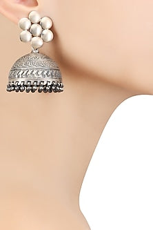 Silver Flower and Jhumki Earrings