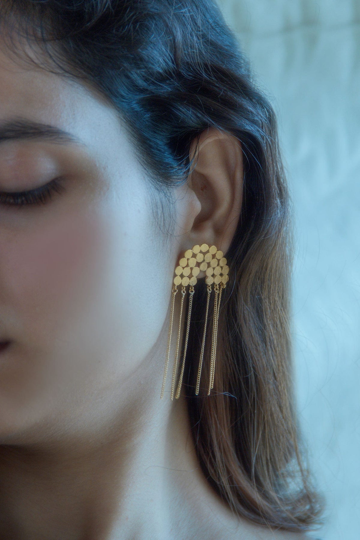 Sunset Chain Tassel Statement Earrings 