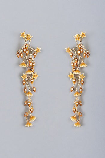 Gold Finish Meenakari Earrings With Ear Cuffs