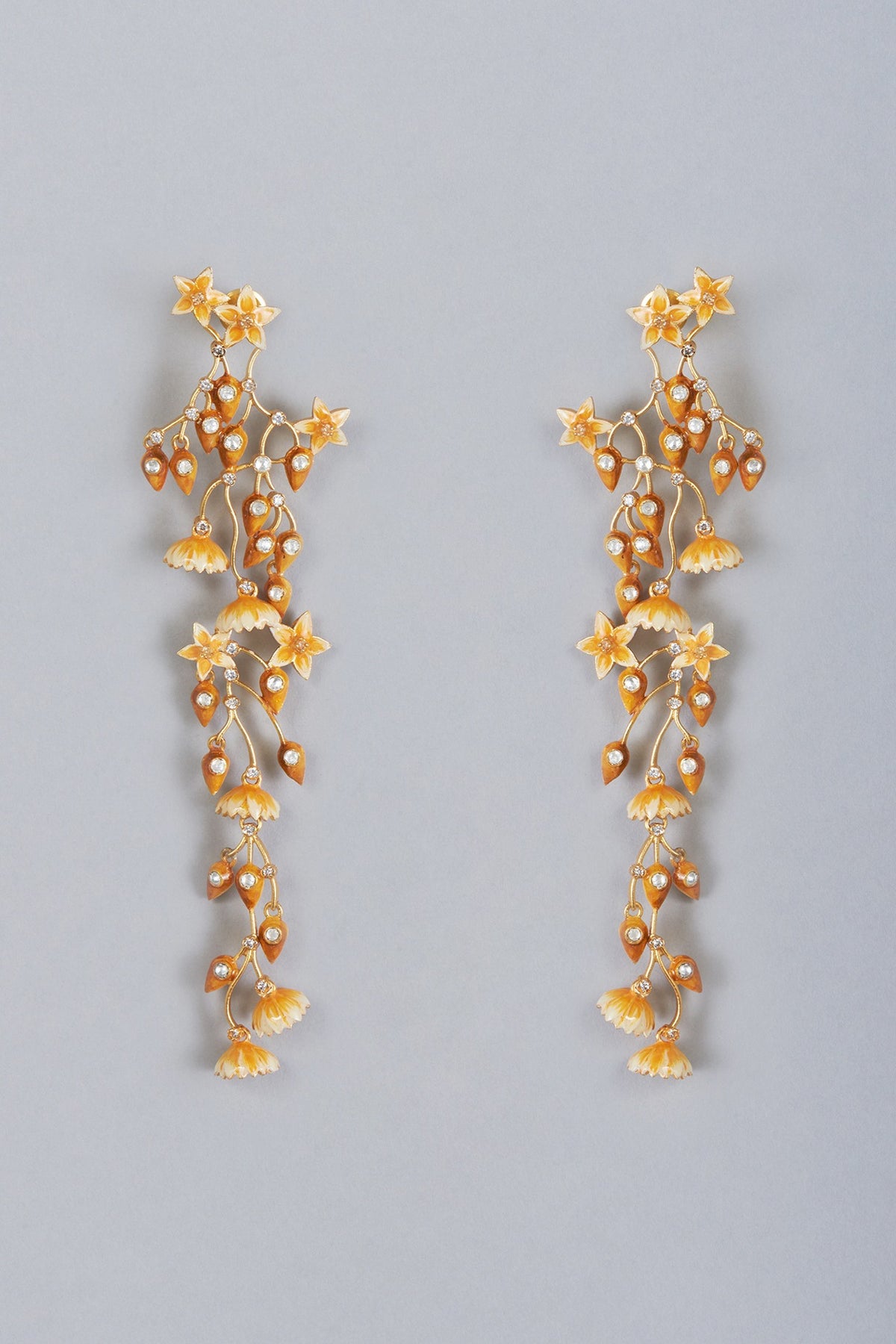 Gold Finish Meenakari Earrings With Ear Cuffs