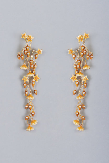 Gold Finish Meenakari Earrings With Ear Cuffs