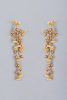 Gold Finish Meenakari Earrings With Ear Cuffs