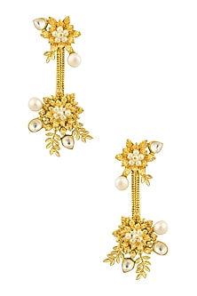 Gold Finish Leaf Motif Earrings