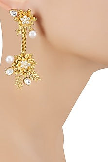 Gold Finish Leaf Motif Earrings