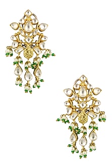 Matte Gold Finish Kundan Crystal and Pearl Danglers Earrings