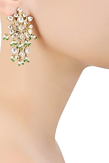 Matte Gold Finish Kundan Crystal and Pearl Danglers Earrings