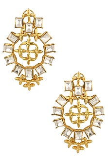 Matte Gold Finish Champagne Swarovski Crystals Earrings