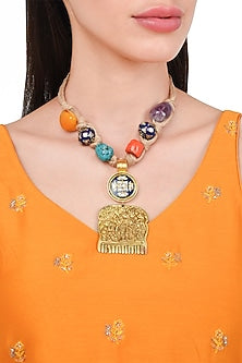Gold Plated Metal and Kundan Crystal Necklace