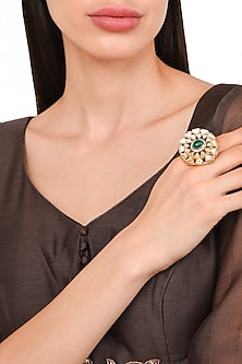 Gold Plated Finger Green Onyx Ring