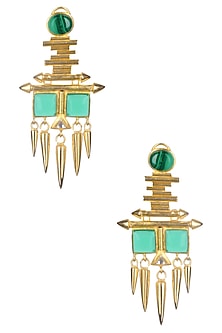 Gold Matte Finish Malachite And Deco Glass Earrings