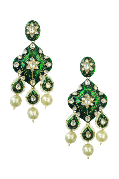 Meenakari Teardrop Stone Danglers 