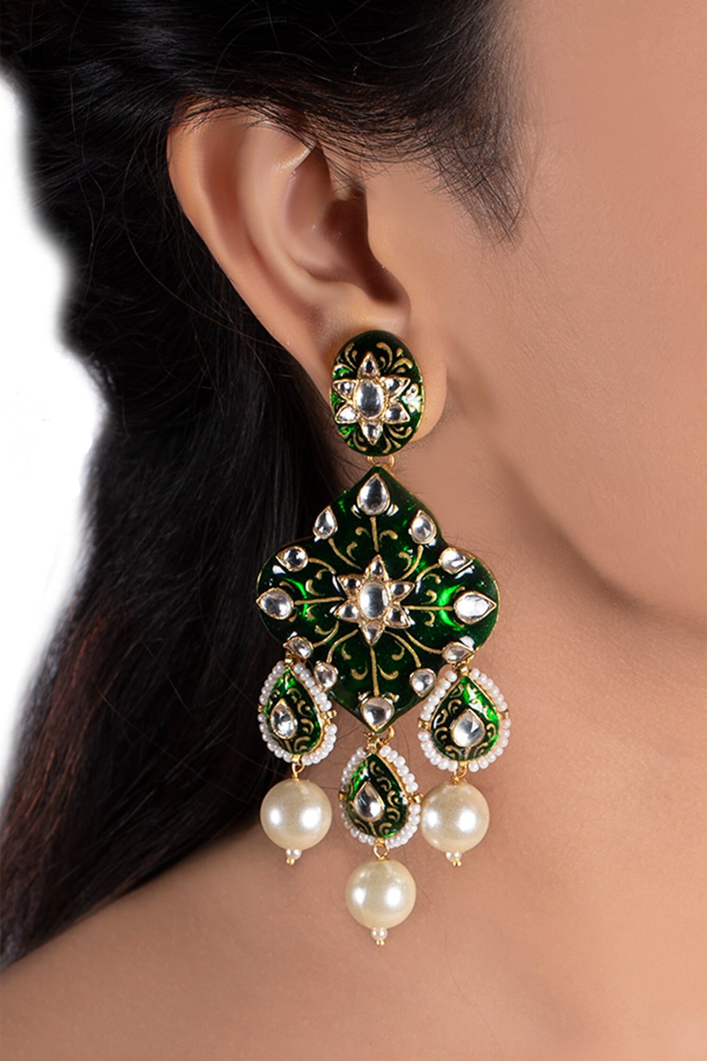Meenakari Teardrop Stone Danglers 