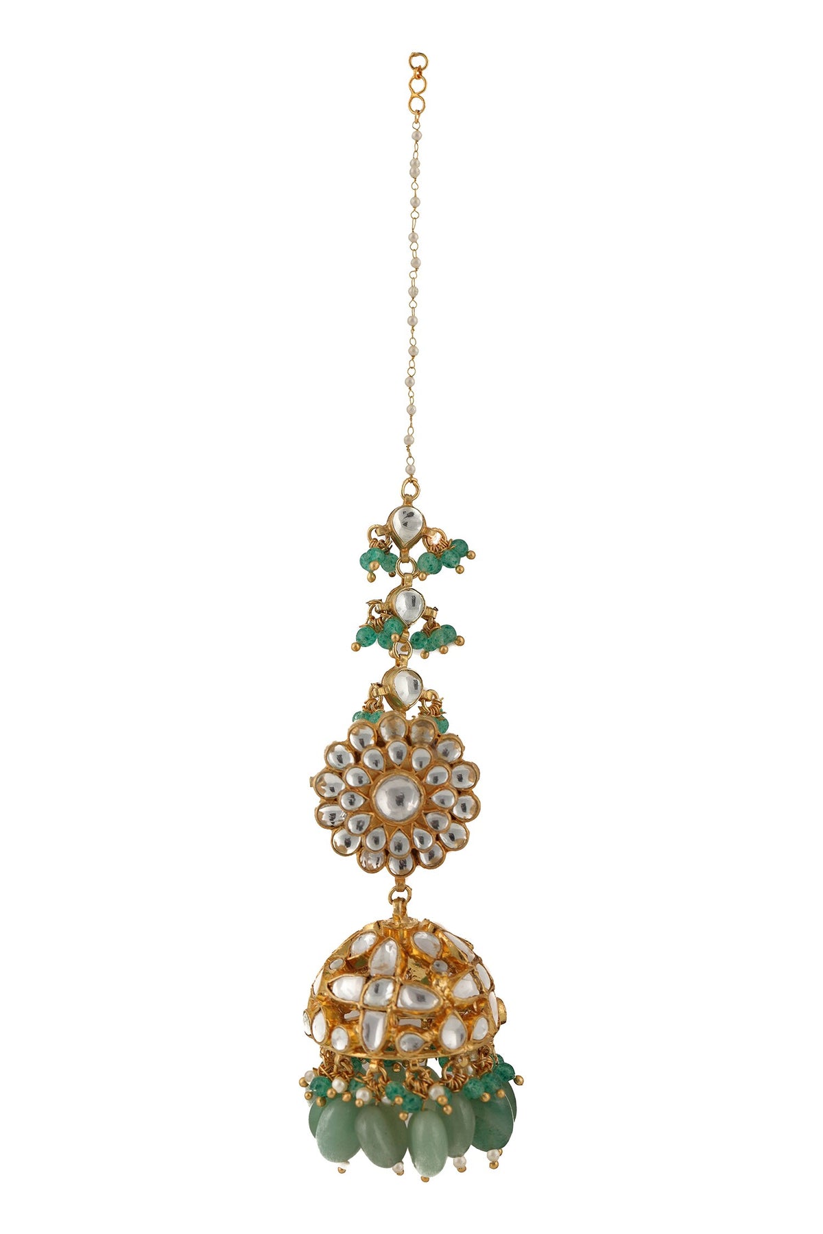 Floral Stone Ear Chain Jhumkas 