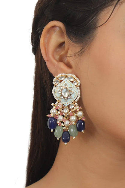 Firozi Meenakari Dangler Earrings 