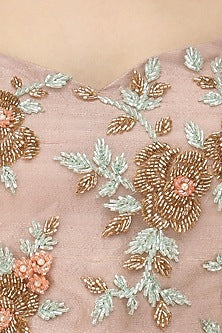 Nude Rose Embroidered Choker Crop Top with Crushed Skirt