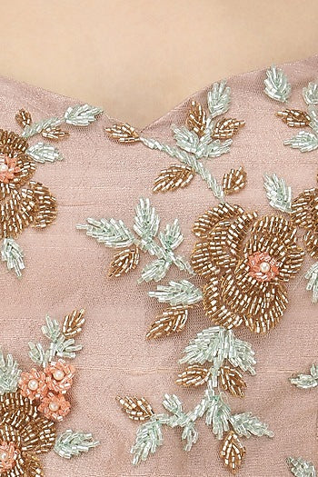 Nude Rose Embroidered Choker Crop Top with Crushed Skirt