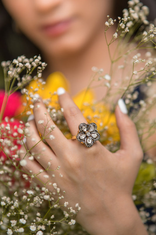 Floral Uncut Diamond Ring 