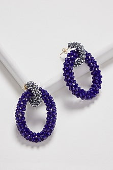 Black Rhodium Finish Blue & Silver Crystal Chunky Hoop Earrings