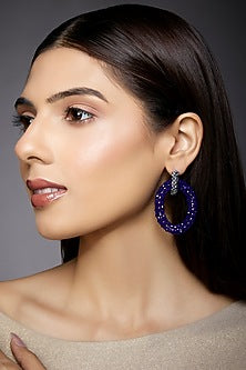 Black Rhodium Finish Blue & Silver Crystal Chunky Hoop Earrings