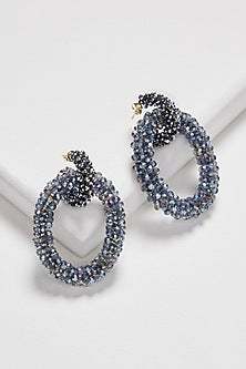 White Finish Light Blue & Silver Crystal Chunky Hoop Earrings