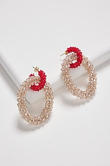 White Finish Cream & Gold Crystal Chunky Hoop Earrings