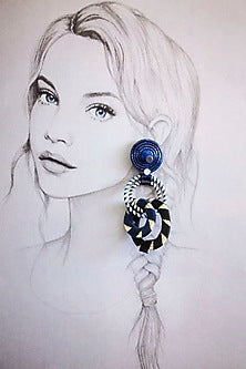 White Finish Black Onyx Interlocked Hoop Earrings