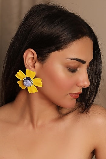 Yellow & Blue Floral Stud Earrings