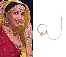 Gold Plated Floral Kundan and Pearls Nose Ring