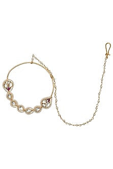 Gold Plated Kundan and Pearls Nose Ring