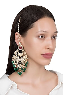 Gold Plated Kundan Stone and Pearl Earrings
