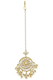Gold Plated White Jadtar Stone Crescent Maang Tikka