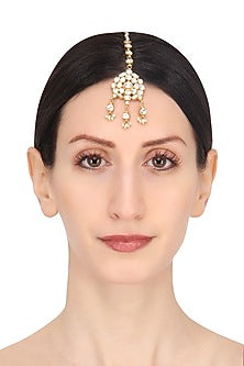 Gold Plated White Jadtar Stone Maang Tikka