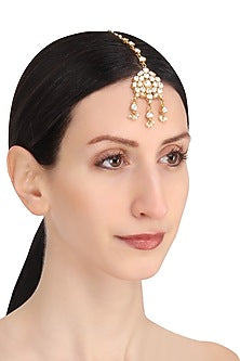 Gold Plated White Jadtar Stone Maang Tikka