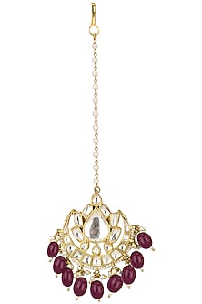 Gold Plated Pink Stone Maang Tikka