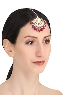 Gold Plated Pink Stone Maang Tikka