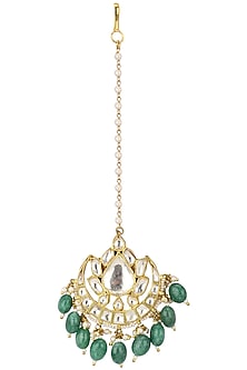 Gold Plated Green Stone Round Maang Tikka
