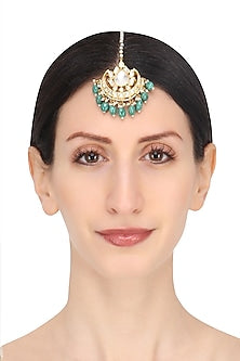 Gold Plated Green Stone Round Maang Tikka