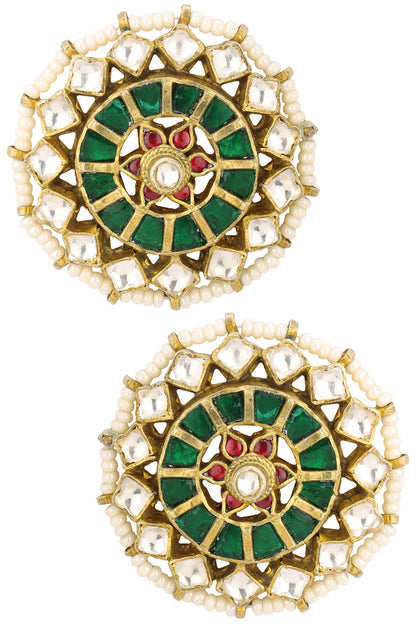Gold Finish Green Meenakari Floral Top Earrings