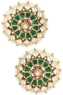 Gold Finish Green Meenakari Floral Top Earrings