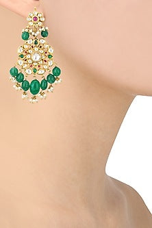 Gold Finish Pearl and Jadtar Stone Earrings