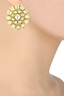 Gold Finish Kundan Stone Stud Earrings