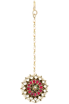 Gold Finish Green and Red Meena Borla Maangtikka