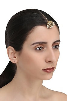 Gold Finish White Stone Borla Maangtikka
